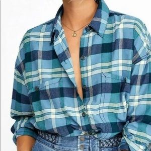 Free People/ Loveland Plaid Frayed Hem Shirt